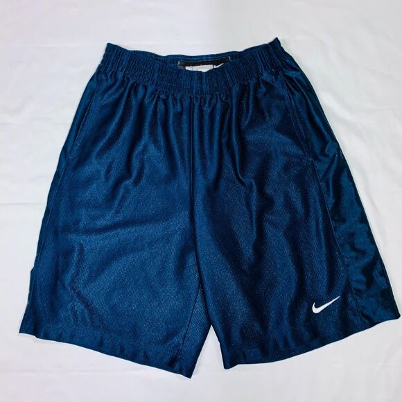 Nike 90s Vintage Basketball Shorts Dazzle Silky Glanz Shiny Navy Blue Nylon - Picture 2 of 8